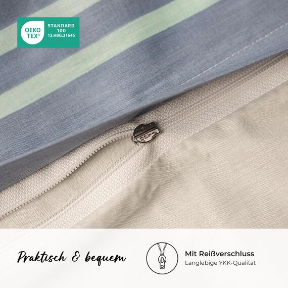 DILIOS Premium Bettwäsche 135x200 – 100% Baumwolle, ÖKO-TEX Zertifiziert, Renforcé, Atmungsaktiv & Antiallergisch, mit Reißverschluss, 2teilig – Bettbezug + Kissenbezug 80x80, Türkisblau, Grau