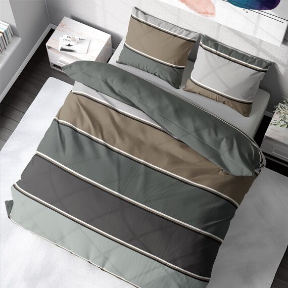 DILIOS Premium Bettwäsche 135x200 – 100% Baumwolle, ÖKO-TEX Zertifiziert, Renforcé, Atmungsaktiv & Antiallergisch, mit Reißverschluss, 2teilig – Bettbezug + Kissenbezug 80x80, Braun, Grün