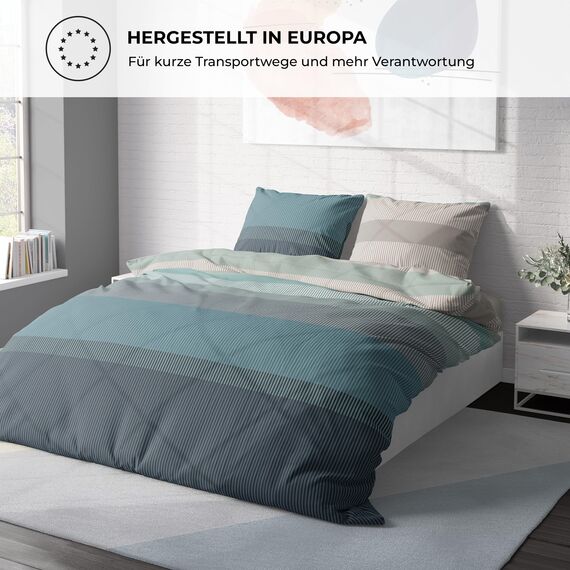 DILIOS Premium Bettwäsche 155x200 – 100% Baumwolle, ÖKO-TEX Zertifiziert, Renforcé, Atmungsaktiv & Antiallergisch, mit Reißverschluss, 2teilig – Bettbezug + Kissenbezug 80x80, Türkisblau Blau