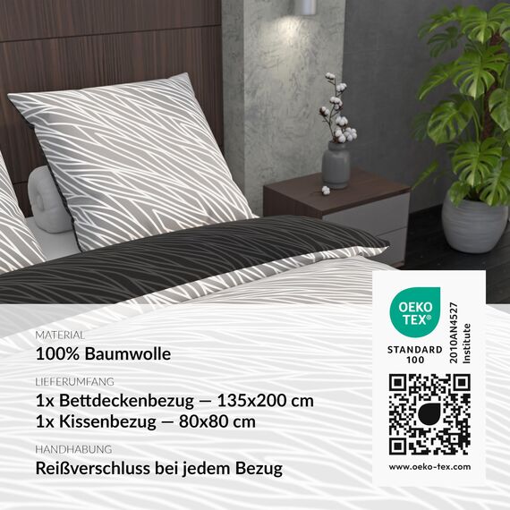 LARAWELL Bettwäsche 135x200 Baumwolle ganzjahres Bettwäsche-Sets anthrazit grau geometrisch Premium