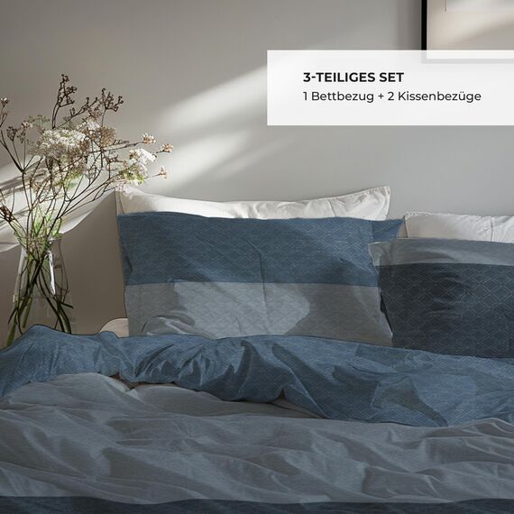 DILIOS Premium Bettwäsche 200x200 – 100% Baumwolle, ÖKO-TEX Zertifiziert, Renforcé, Atmungsaktiv & Antiallergisch, mit Reißverschluss, 3teilig – Bettbezug + 2X Kissenbezug 80x80, Grau, Blau, Hellblau