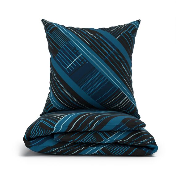 LARAWELL Bettwäsche 135x200 Baumwolle ganzjahres Bettwäsche-Sets blau abstrakt geometrisch Premium