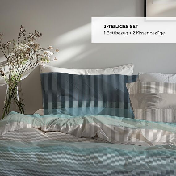 DILIOS Premium Bettwäsche 200x200 – 100% Baumwolle, ÖKO-TEX-Zertifiziert, Renforcé, Аtmungsaktiv & Аntiallergisch, mit Reißverschluss, 3-teilig – Bettbezug + 2 Kissenbezüge 80x80, Türkis, Hellblau