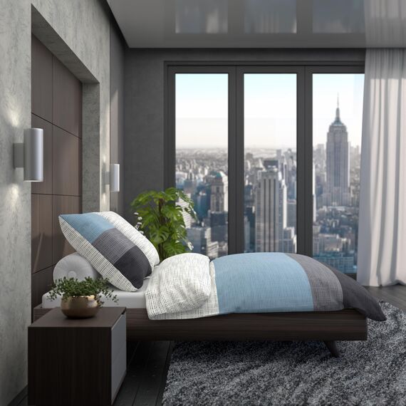 LARAWELL Bettwäsche 135x200 Baumwolle ganzjahres Bettwäsche-Sets blau grau gestreift Premium