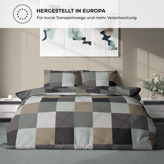 DILIOS Premium Bettwäsche 135x200 – 100% Baumwolle, ÖKO-TEX Zertifiziert, Renforcé, Atmungsaktiv & Antiallergisch, mit Reißverschluss, 2teilig – Bettbezug + Kissenbezug 80x80, Grau Blau