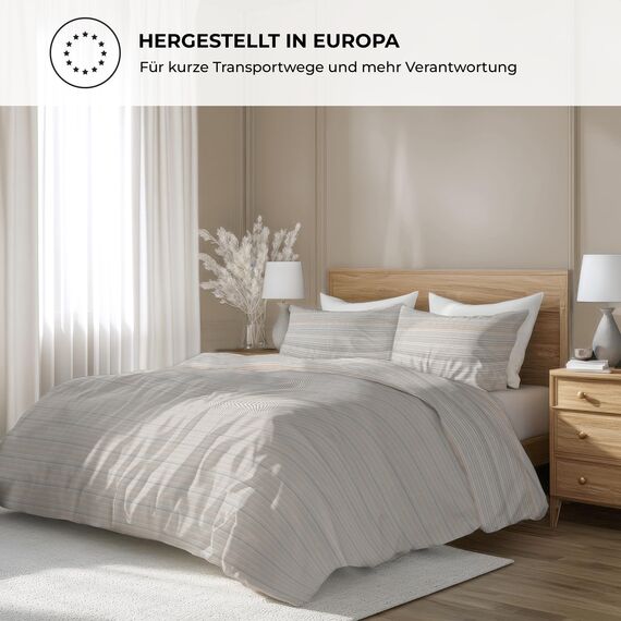 DILIOS Premium Bettwäsche 135x200 – 100% Baumwolle, ÖKO-TEX Zertifiziert, Renforcé, Atmungsaktiv & Antiallergisch, mit Reißverschluss, 2teilig – Bettbezug + Kissenbezug 80x80, Beige, Rot
