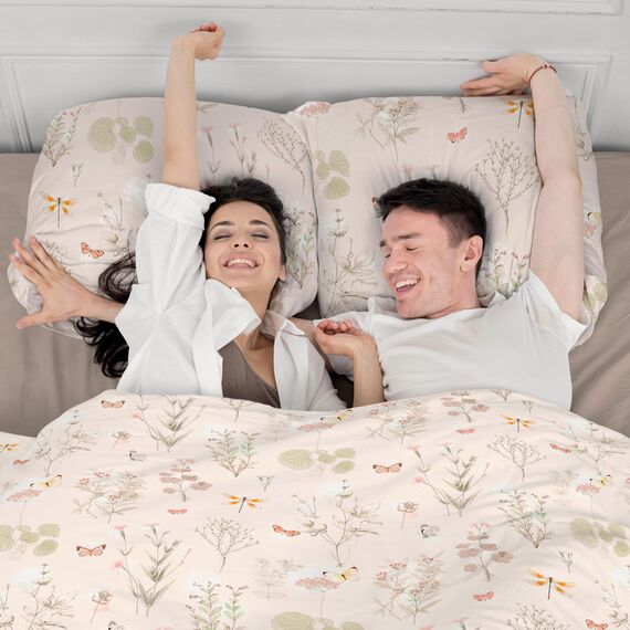 DILIOS Premium Bettwäsche 135x200 – 100% Baumwolle, ÖKO-TEX Zertifiziert, Renforcé, Atmungsaktiv & Antiallergisch, mit Reißverschluss, 2teilig – Bettbezug + Kissenbezug 80x80, Beige Floral