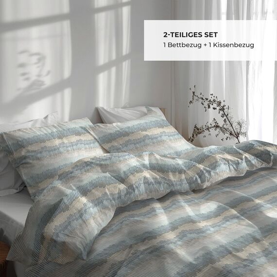 DILIOS Premium Bettwäsche 135x200 – 100% Baumwolle, ÖKO-TEX Zertifiziert, Renforcé, Atmungsaktiv & Antiallergisch, mit Reißverschluss, 2teilig – Bettbezug + Kissenbezug 80x80, Blau, Braun