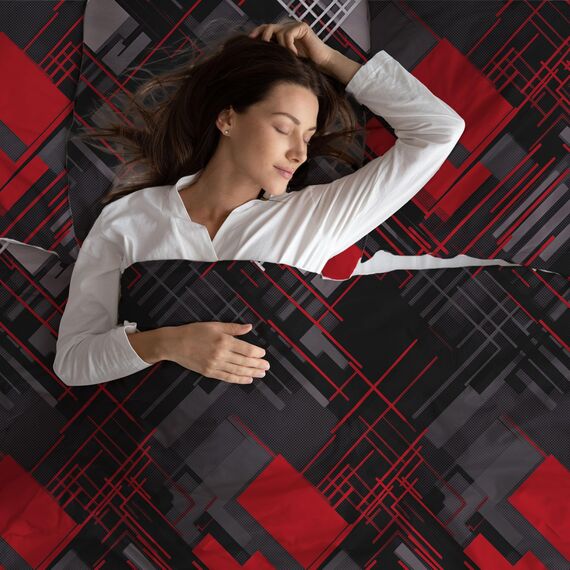 LARAWELL Bettwäsche 135x200 Baumwolle ganzjahres Bettwäsche-Sets rot grau abstrakt geometrisch Premium