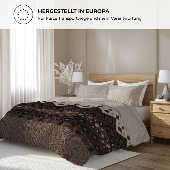 DILIOS Premium Bettwäsche 135x200 – 100% Baumwolle, ÖKO-TEX Zertifiziert, Renforcé, Atmungsaktiv & Antiallergisch, mit Reißverschluss, 2teilig – Bettbezug + Kissenbezug 80x80, Braun, Hellbraun, Beige