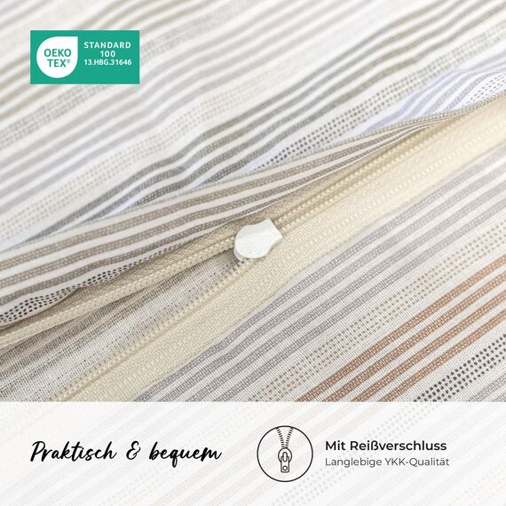 DILIOS Premium Bettwäsche 135x200 – 100% Baumwolle, ÖKO-TEX Zertifiziert, Renforcé, Atmungsaktiv & Antiallergisch, mit Reißverschluss, 2teilig – Bettbezug + Kissenbezug 80x80, Beige, Rot