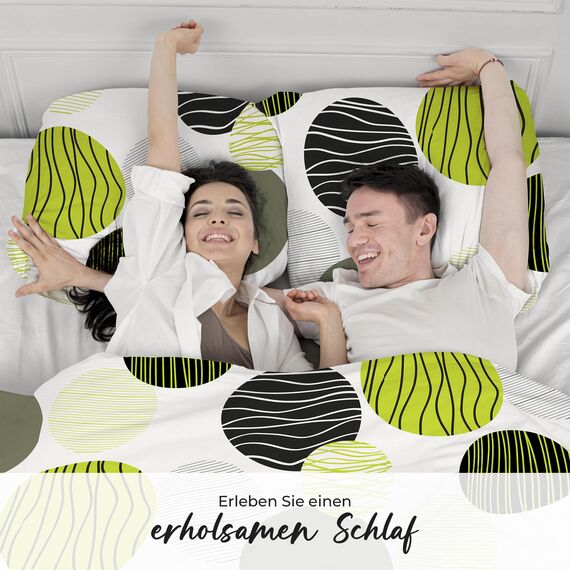 DILIOS Premium Bettwäsche 135x200 – 100% Baumwolle, ÖKO-TEX Zertifiziert, Renforcé, Atmungsaktiv & Antiallergisch, mit Reißverschluss, 2teilig – Bettbezug + Kissenbezug 80x80, Grün Schwarz Weiß