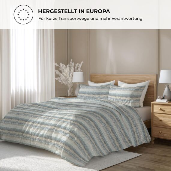DILIOS Premium Bettwäsche 135x200 – 100% Baumwolle, ÖKO-TEX Zertifiziert, Renforcé, Atmungsaktiv & Antiallergisch, mit Reißverschluss, 2teilig – Bettbezug + Kissenbezug 80x80, Blau, Braun