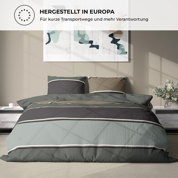DILIOS Premium Bettwäsche 135x200 – 100% Baumwolle, ÖKO-TEX Zertifiziert, Renforcé, Atmungsaktiv & Antiallergisch, mit Reißverschluss, 2teilig – Bettbezug + Kissenbezug 80x80, Braun, Grün