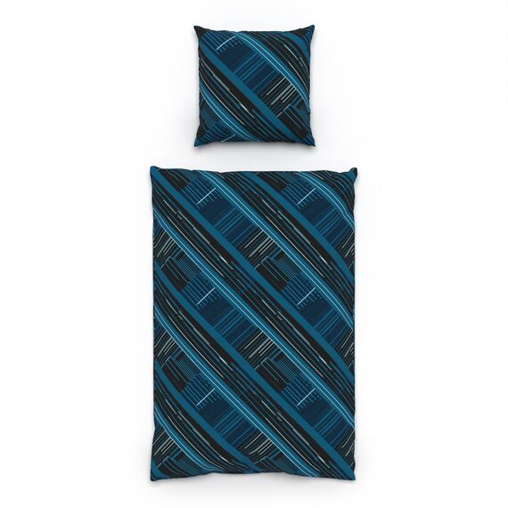 LARAWELL Bettwäsche 135x200 Baumwolle ganzjahres Bettwäsche-Sets blau abstrakt geometrisch Premium