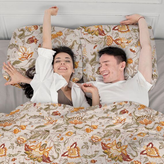 DILIOS Premium Bettwäsche 135x200 – 100% Baumwolle, ÖKO-TEX Zertifiziert, Renforcé, Atmungsaktiv & Antiallergisch, mit Reißverschluss, 2teilig – Bettbezug + Kissenbezug 80x80, Beige Floral