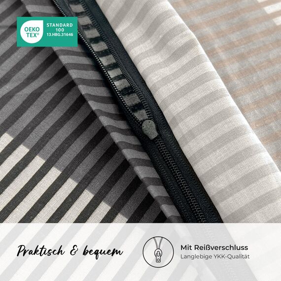 DILIOS Premium Bettwäsche 135x200 – 100% Baumwolle, ÖKO-TEX Zertifiziert, Renforcé, Atmungsaktiv & Antiallergisch, mit Reißverschluss, 2teilig – Bettbezug + Kissenbezug 80x80, Beige, Braun, Dunkelgrau