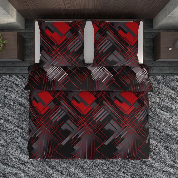 LARAWELL Bettwäsche 135x200 Baumwolle ganzjahres Bettwäsche-Sets rot grau abstrakt geometrisch Premium