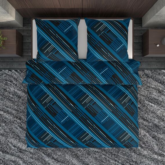 LARAWELL Bettwäsche 135x200 Baumwolle ganzjahres Bettwäsche-Sets blau abstrakt geometrisch Premium