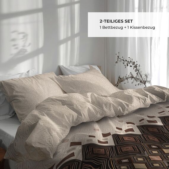 DILIOS Premium Bettwäsche 135x200 – 100% Baumwolle, ÖKO-TEX Zertifiziert, Renforcé, Atmungsaktiv & Antiallergisch, mit Reißverschluss, 2teilig – Bettbezug + Kissenbezug 80x80, Braun, Hellbraun, Beige