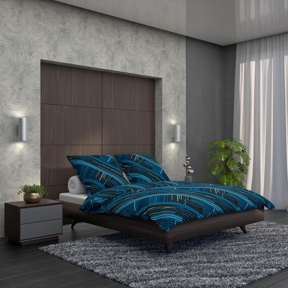 LARAWELL Bettwäsche 135x200 Baumwolle ganzjahres Bettwäsche-Sets blau abstrakt geometrisch Premium