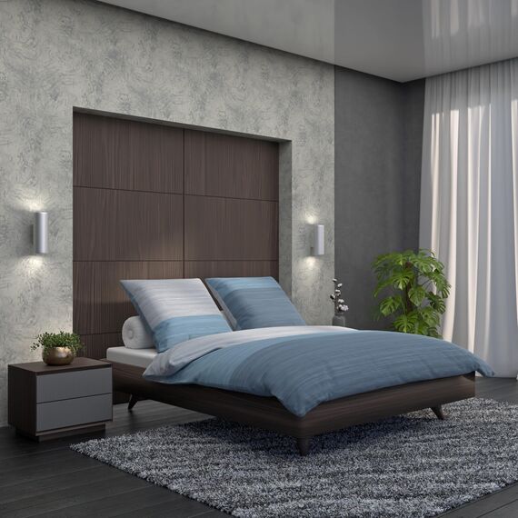 LARAWELL Bettwäsche 135x200 Baumwolle Ganzjahres Bettwäsche-Sets blau grau gestreift Premium