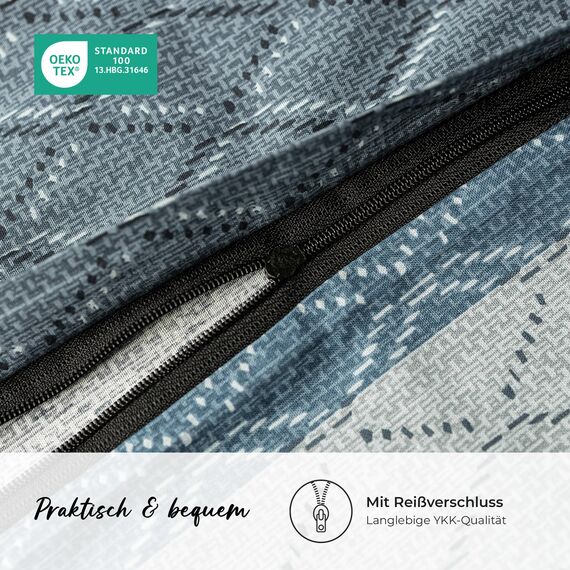 DILIOS Premium Bettwäsche 200x200 – 100% Baumwolle, ÖKO-TEX Zertifiziert, Renforcé, Atmungsaktiv & Antiallergisch, mit Reißverschluss, 3teilig – Bettbezug + 2X Kissenbezug 80x80, Grau, Blau, Hellblau