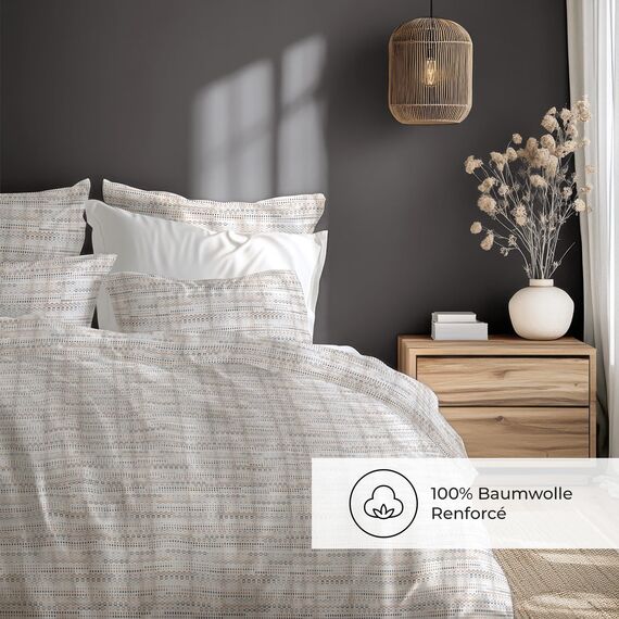 DILIOS Premium Bettwäsche 135x200 – 100% Baumwolle, ÖKO-TEX Zertifiziert, Renforcé, Atmungsaktiv & Antiallergisch, mit Reißverschluss, 2teilig – Bettbezug + Kissenbezug 80x80, Beige