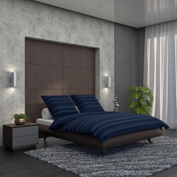 LARAWELL Bettwäsche 135x200 Baumwolle ganzjahres Bettwäsche-Sets blau gestreift Premium