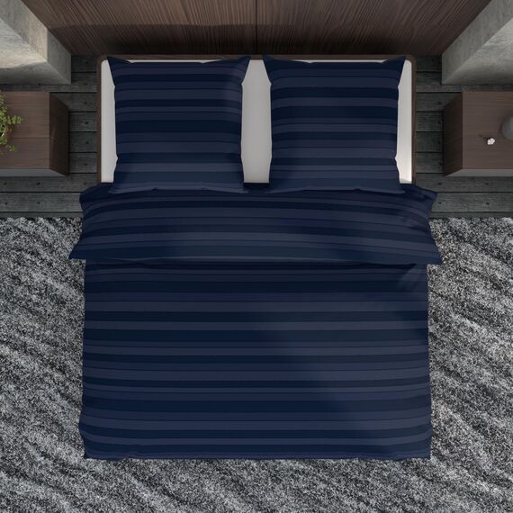 LARAWELL Bettwäsche 135x200 Baumwolle ganzjahres Bettwäsche-Sets blau gestreift Premium