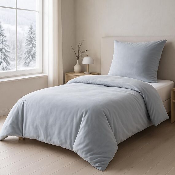 MALIKA Winter Plüsch Bettwäsche Nicky-Teddy Cashmere Coral Fleece 135x200 155x220 200, Größe:155 x 220 cm, Designe:Silber