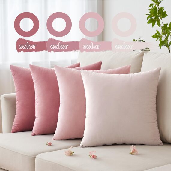 MIULEE Samt Kissenbezug Kissenhülle 4er Set Sofakissen Samtkissen Dekorative Dekokissen Couchkissen Zierkissen Deko Farbverlauf Bezug Sofakissenbezug für Wohnzimmer Kinder 40x40cm Rosa Serie Serie