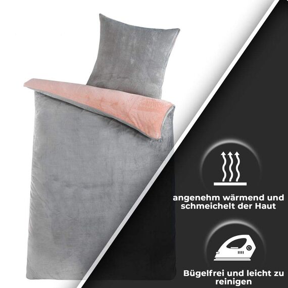 DreamHome Winter Wende Plüsch Bettwäsche 135x200 Nicky-Teddy Cashmere Touch Coral Fleece Bettdezug + Kissenbezug 80x80, Farbe:Silber-ROSA
