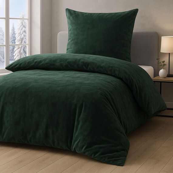 MALIKA Winter Plüsch Bettwäsche Nicky-Teddy Cashmere Coral Fleece 135x200 155x220 200, Größe:135 x 200 cm, Designe:DUNKELGRÜN
