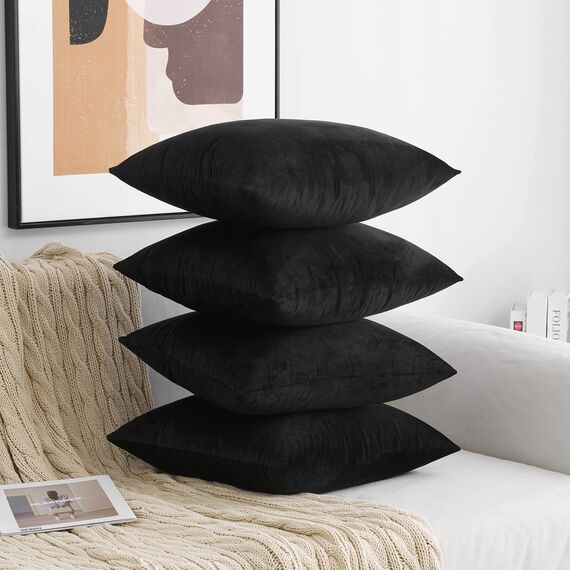 MIULEE Samt Kissenbezug 40x40 cm Kissenhülle Schwarz 4er Set Sofakissen Samtkissen Dekorative Dekokissen Couchkissen Zierkissen Deko Bezug Sofakissenbezug für Wohnzimmer Schlafzimmer Büro