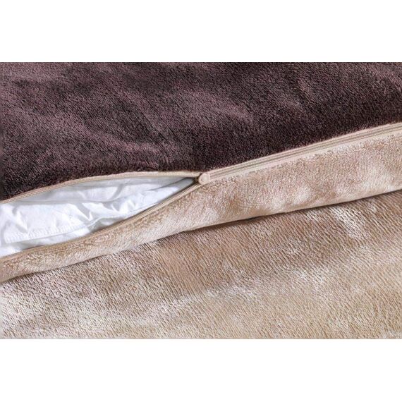 DreamHome Winter Wende Plüsch Bettwäsche 135x200 Nicky-Teddy Cashmere Touch Coral Fleece Bettdezug + Kissenbezug 80x80, Farbe:BRAUN-BEIGE