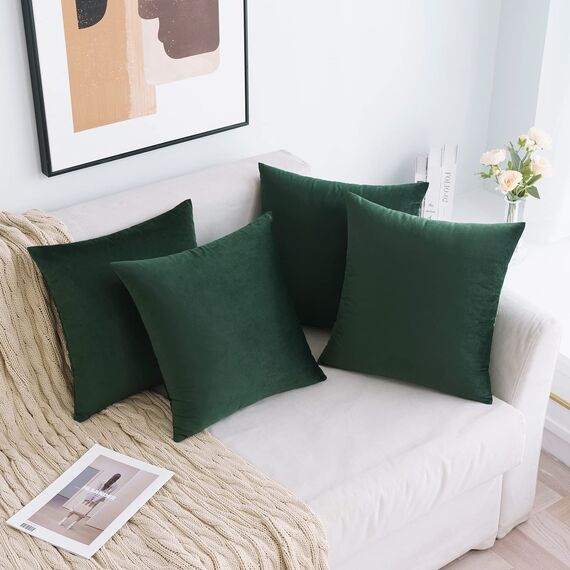 MIULEE Samt Kissenbezug 45x45 cm Kissenhülle Dunkelgrün 4er Set Sofakissen Samtkissen Dekorative Dekokissen Couchkissen Zierkissen Bezug Sofakissenbezug für Wohnzimmer Schlafzimmer Büro