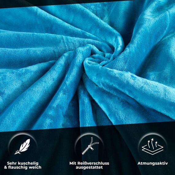 DreamHome Winter Wende Plüsch Bettwäsche 135x200 Nicky-Teddy Cashmere Touch Coral Fleece Bettdezug + Kissenbezug 80x80, Farbe:Petrol-Cremeweiß
