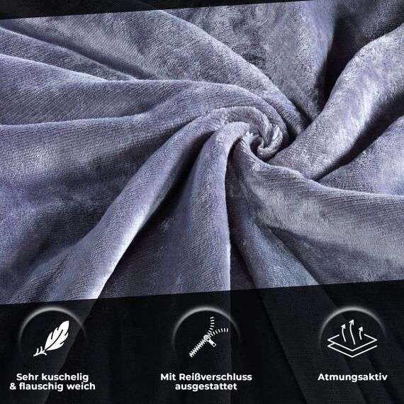 DreamHome Winter Wende Plüsch Bettwäsche 135x200 Nicky-Teddy Cashmere Touch Coral Fleece Bettdezug + Kissenbezug 80x80, Farbe:Grau