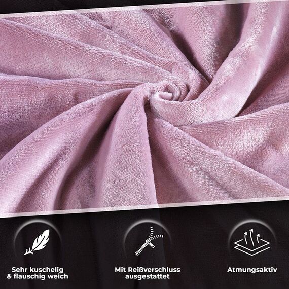 DreamHome Winter Wende Plüsch Bettwäsche 135x200 Nicky-Teddy Cashmere Touch Coral Fleece Bettdezug + Kissenbezug 80x80, Farbe:Rosa