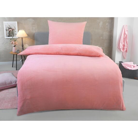 DreamHome Winter Wende Plüsch Bettwäsche 135x200 Nicky-Teddy Cashmere Touch Coral Fleece Bettdezug + Kissenbezug 80x80, Farbe:Rosa