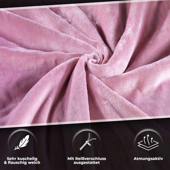 DreamHome Winter Wende Plüsch Bettwäsche 135x200 Nicky-Teddy Cashmere Touch Coral Fleece Bettdezug + Kissenbezug 80x80, Farbe:Silber-ROSA