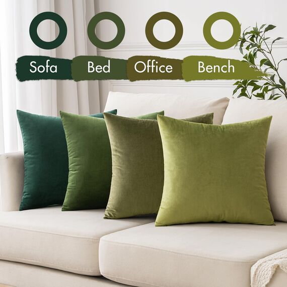 MIULEE Samt Kissenbezug Kissenhülle 4er Set Samtkissen Dekorative Dekokissen Couchkissen Zierkissen Deko Farbverlauf Bezugbezug für Wohnzimmer Kinder 40x40cm Forest Green Series