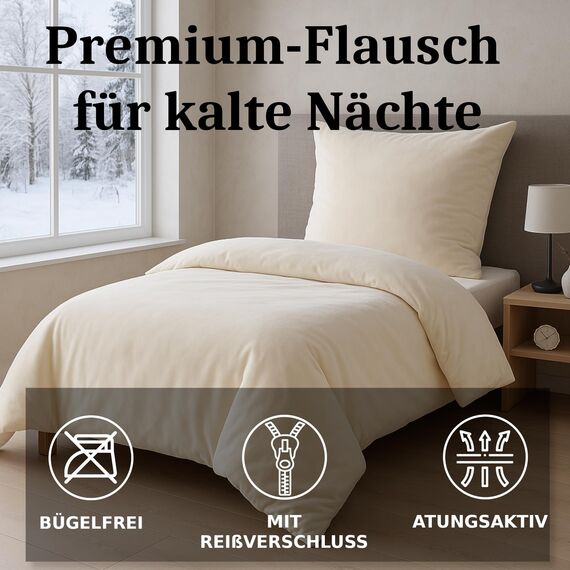 MALIKA Winter Plüsch Bettwäsche Nicky-Teddy Cashmere Coral Fleece 135x200 155x220 200, Größe:155 x 220 cm, Designe:Creme