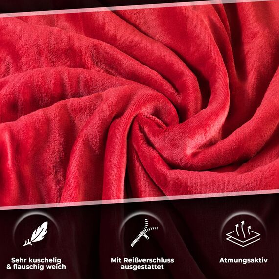 DreamHome Winter Wende Plüsch Bettwäsche 135x200 Nicky-Teddy Cashmere Touch Coral Fleece Bettdezug + Kissenbezug 80x80, Farbe:ROT