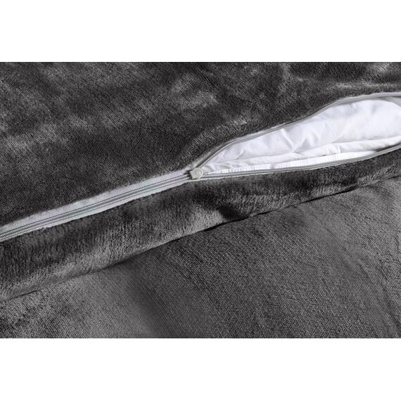 DreamHome Winter Wende Plüsch Bettwäsche 135x200 Nicky-Teddy Cashmere Touch Coral Fleece Bettdezug + Kissenbezug 80x80, Farbe:Grau