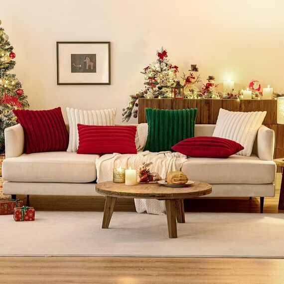 MIULEE Plüsch Kissenbezug 40x40 Weihnachten Deko Flauschige Kissenbezüge Kunstpelz Fell Sofakissen Flauschig Dekokissen Kissenhülle für Wohnzimmer Schlafzimmer Sofa Kuschelkissen Dunkelgrün 2er Set