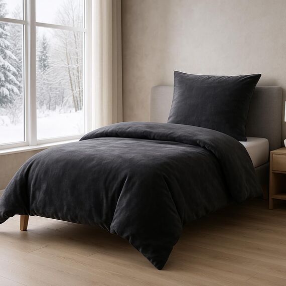 MALIKA Winter Plüsch Bettwäsche Nicky-Teddy Cashmere Coral Fleece 135x200 155x220 200, Größe:155 x 220 cm, Designe:ANTHRAZIT