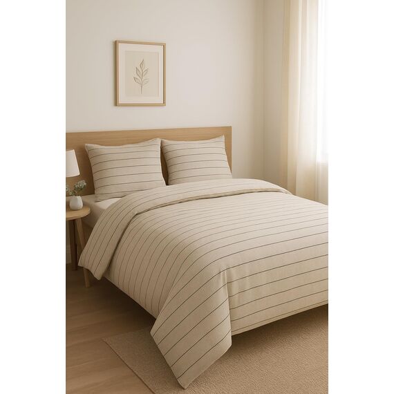 jilda-tex Biber Bettwäsche Made IN Germany Melange 135x200 cm + 80x80 cm 100% Baumwolle Feinbiberbettwäsche Edel-Flanell Verschiedene Größen/Farben (Stripes Beige, 135 x 200 cm)