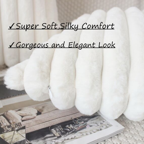 NIULAA Creme Weiß Kissenbezug 50x50 2er Set Flauschig Plüsch Deko Kissenbezüge Weich Gestreift Pelz Kissenhülle Dekokissen Sofakissenbezug Luxus Sofakissen Zierkissenbezüge Wohnzimmer Sofa
